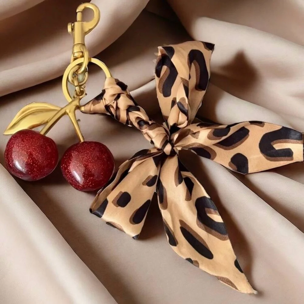 Cherry Bag Charm and Leopard Bow - Picture 2 of 6